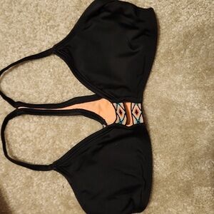 Xhilaration Bikini Top Black Aztec Swimsuit Small Petite Racerback